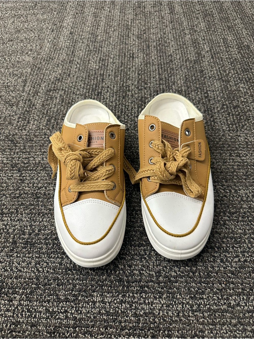 Fashion Sneaker Clog Sandal Camel Brown  Leather White Rubber Lace Up Size UE 43
